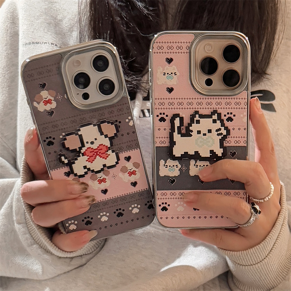 สําหรับiphone 16 Pro Maxน่ารักการ์ตูนแมวสุนัขหนังเคสโทรศัพท์16 15 14 13 12 11 Pro Maxเหมาะสําหรับเคสโทรศัพท์iPhoneใหม่Electroplatedซิลิโคนเต็มชุดAnti-Dropเคสโทรศัพท์