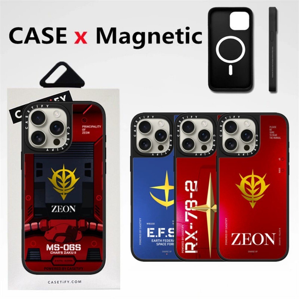 Casetifg Gundam Guard Collection กระจกเคสโทรศัพท์แม่เหล็กพร้อมกล่องสําหรับ iPhone 12 13 14 15 16 Pro Max 16 15 14 Plus Soft Side Fon ปลอกกันกระแทกฮาร์ดปกหลัง
