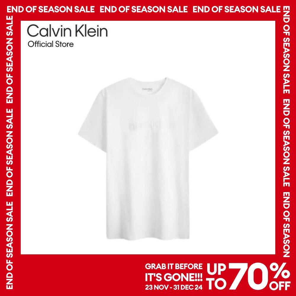 CALVIN KLEIN เสื้อยืดคอกลมผู้ชาย Simple Letter ทรง Regular รุ่น 40BC812 YAA - สีขาว
