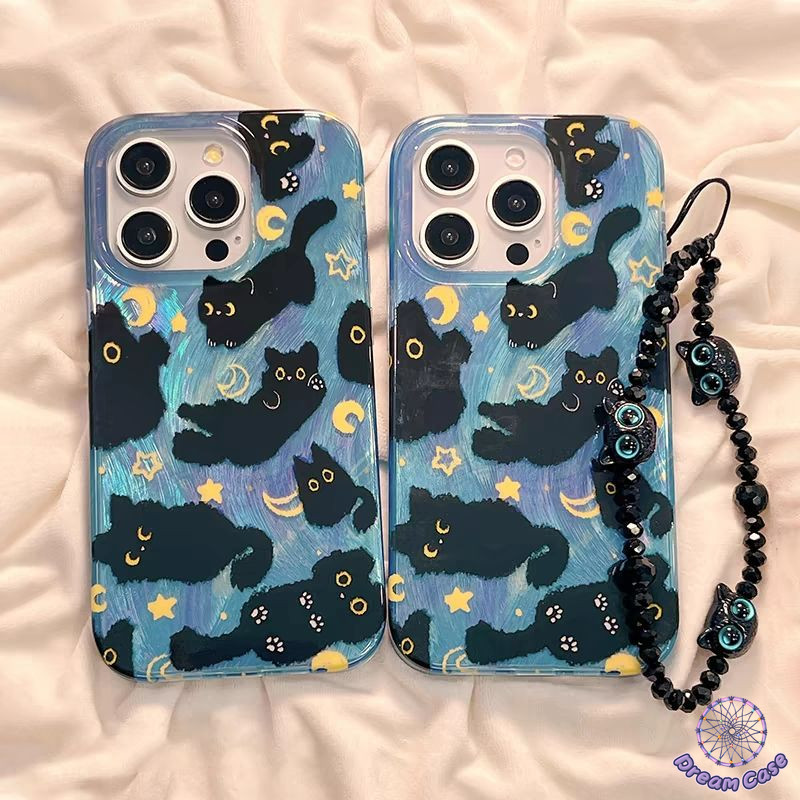 การ์ตูนลูกแมวน่ารักดวงจันทร์สร้อยข้อมือนุ่ม เคส Samsung A05s A05 A18 A14 A15 A50 A13 A53 A25 A51 A33 A34 A32 A21s