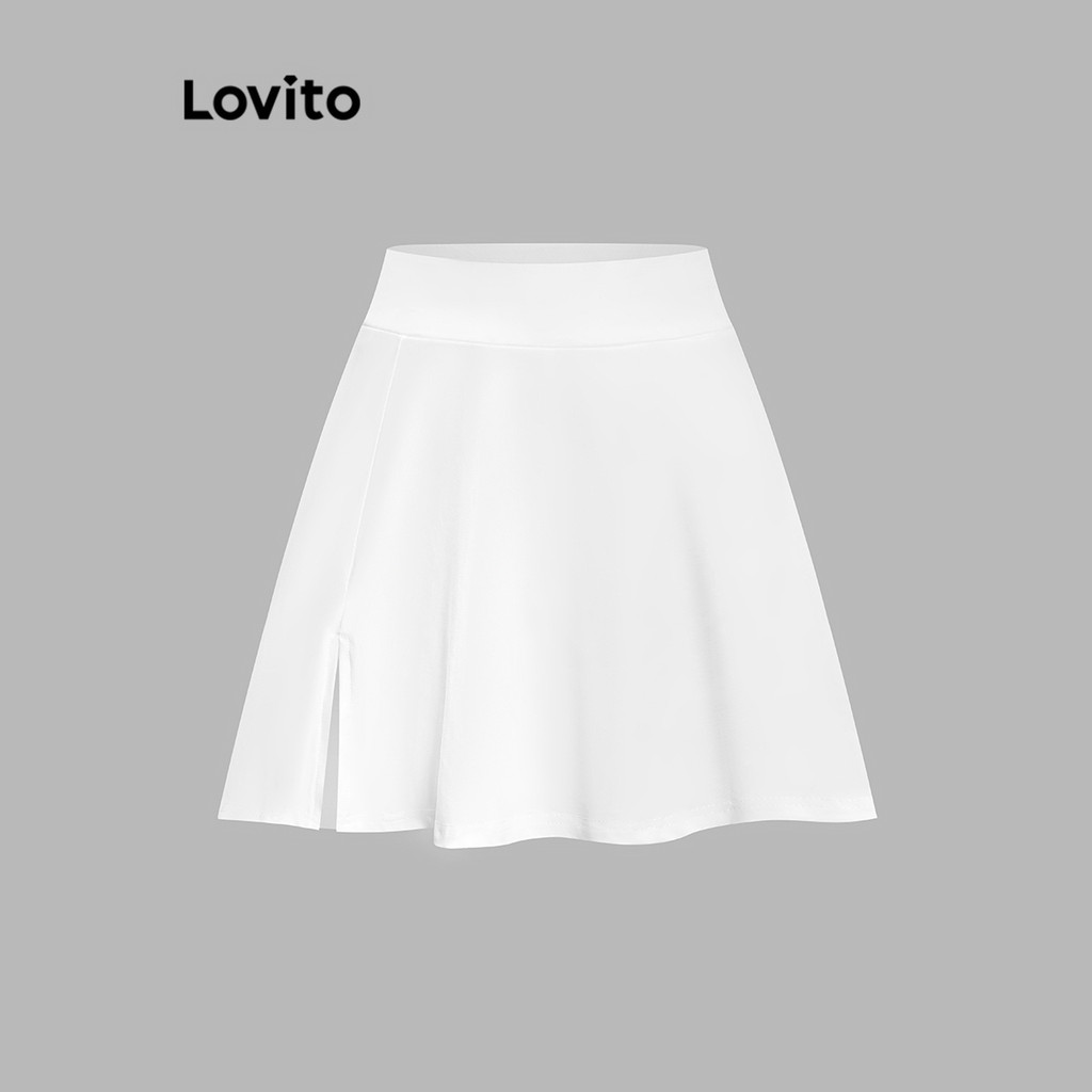 Lovito กระโปรงพลีทผูกหน้าวินเทจสำหรับผู้หญิง L114AD184