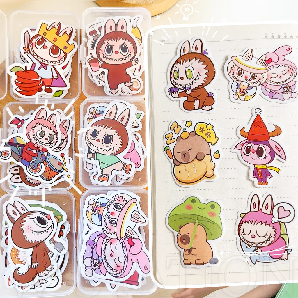 (12/24 ชิ้น) Labubu Handbooks สติ๊กเกอร์ตกแต่ง - สติ๊กเกอร์ Capibala สุดน่ารัก กล่องตาบอด - ป้ายไดอารี่แบบมีกาวในตัว - สําหรับรางวัลนักเรียน, ซองซีล, ตกแต่งคอมพิวเตอร์