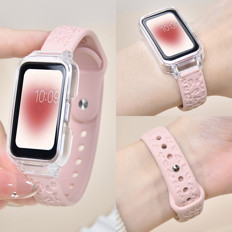 Samsung Galaxy Fit 3 ซิลิโคนแกะสลักเสือดาวสําหรับ Samsung Galaxy Fit3 นุ่มกันน้ํากีฬาแฟชั่นสายรัดข้อมืออุปกรณ์เสริมระบายอากาศ