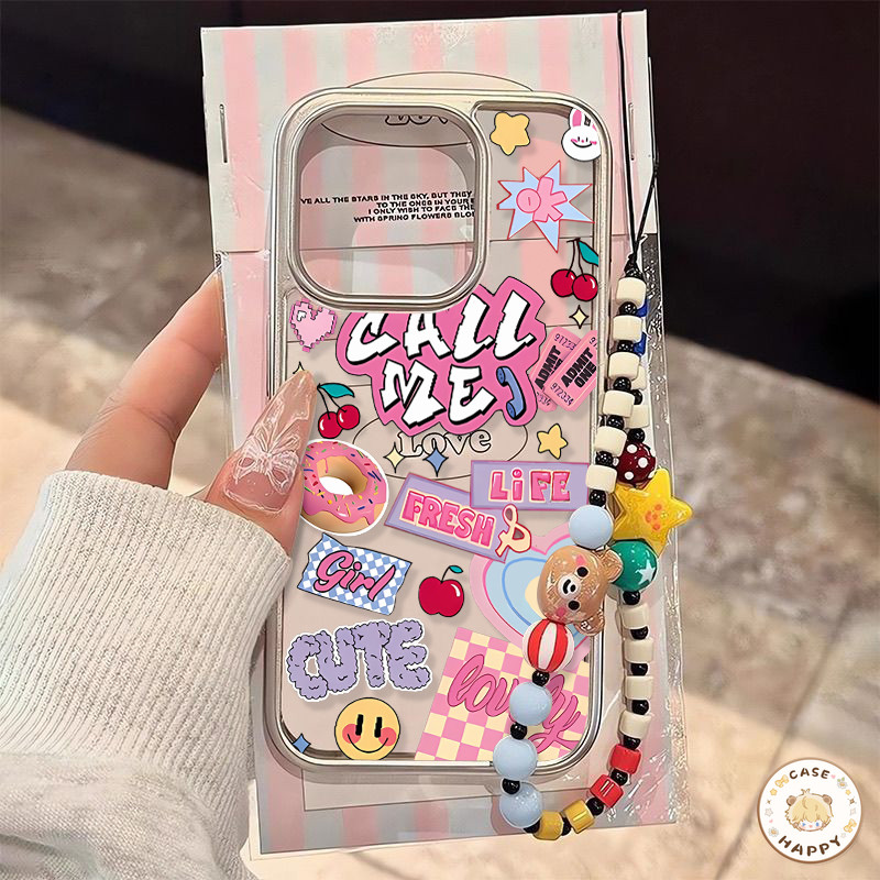 เคสไอโฟน 15 11 สำหรับ iPhone 16 13 14 12 Pro Max XS XR X MAX 15 7 8 14 16 Plus SE 2020 สีสร้างสรรค์หมีน่ารักรักหัวใจยิ้ม
