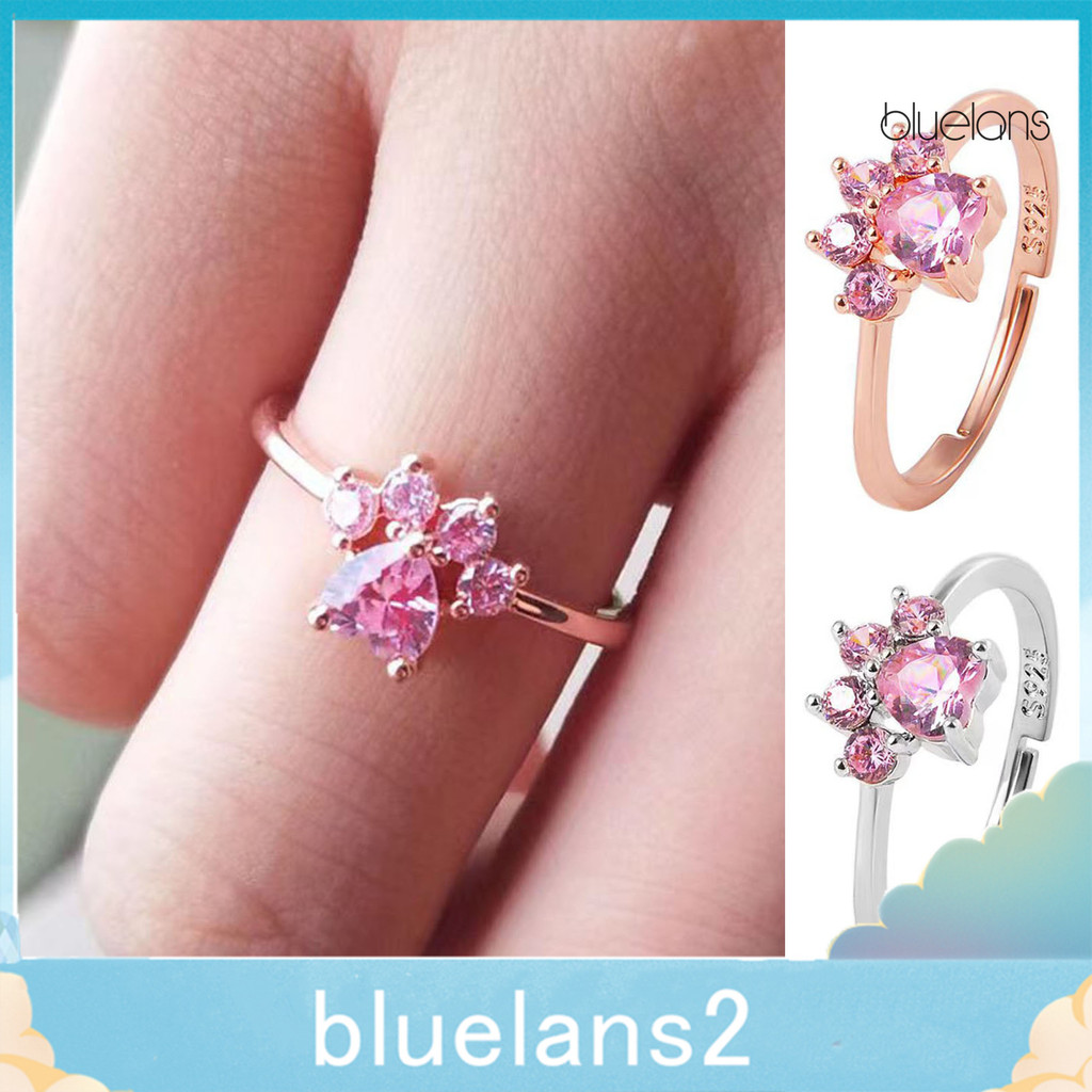 [บลูแลนส์2.]ผู้หญิงแหวนแต่งงานแมว Paw Cubic Zirconia เปิดปรับขัดน้ําหนักเบา Electroplated Prom Party