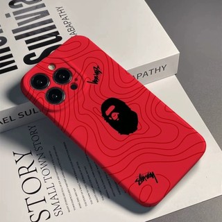 เคสป้องกันหัวลิงด้านล่างสีแดงสำหรับ iPhone 15pro 13PROMAX เคสโทรศัพท์มือถือแบบเรียบง่ายป้องกันสิ่งสกปรก7/8 PLUS 16PROMAX 15PROMAX 14Pro ซิลิโคน12 16PLUS เคสแข็ง xsmax 11pro