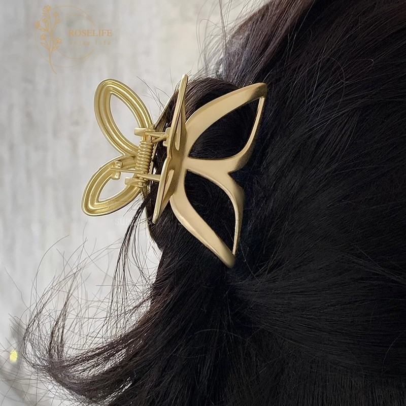 Roselife เกาหลีโลหะ 14k Gold ผีเสื้อผม Claw คลิปสําหรับผู้หญิงสาวผู้ถือผมหางม้า Hairpins จัดแต่งทรงผมอุปกรณ์เสริม