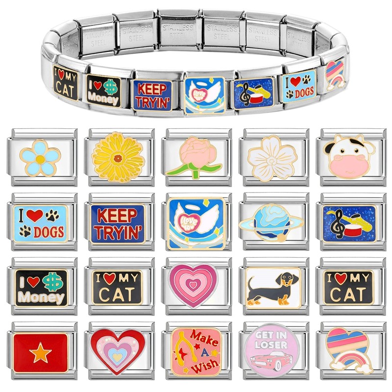 อิตาเลี่ยน Charm Links สําหรับสร้อยข้อมือใหม่แฟชั่น Charm สร้อยข้อมือเพื่อนครอบครัว DIY โมดูลสร้อยข้อมือ Charm อิตาเลี่ยน Links Fit 9 มม.สร้อยข้อมือสแตนเลสเครื่องประดับ DIY ทํา