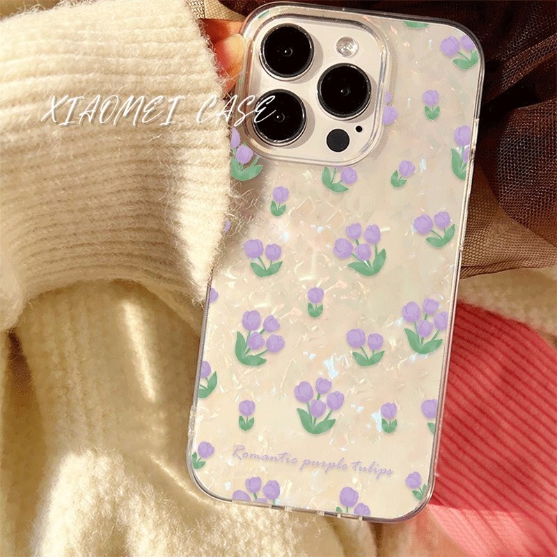 เคสไอโฟน13 For IPHONE 11 12 14 15 16 Pro max 14 15 16 Plus X XR XSMAX 7PLUS เคสโทรศัพท์หรูหราโฮโลแกรมสายรุ้งดอกไม้สีม่วง ราคา ถูกที่สุด ดีลบีเคเค