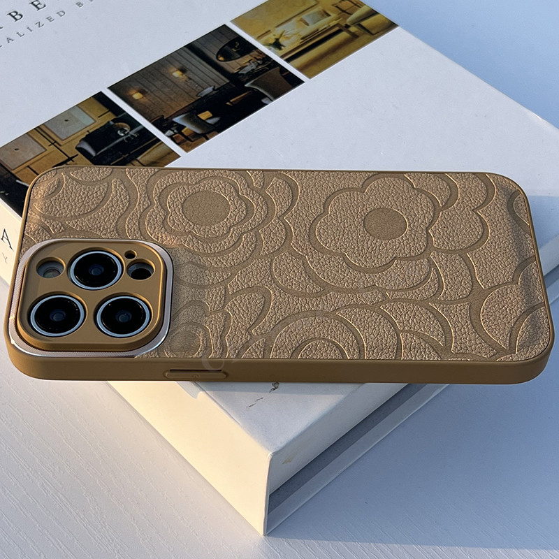 Metalic กรอบกล้อง Camellia เคสหนัง PU สําหรับ iPhone 17 17Pro 17Promax 16Promax 16 15 14 13 11 - รูปที่ 2