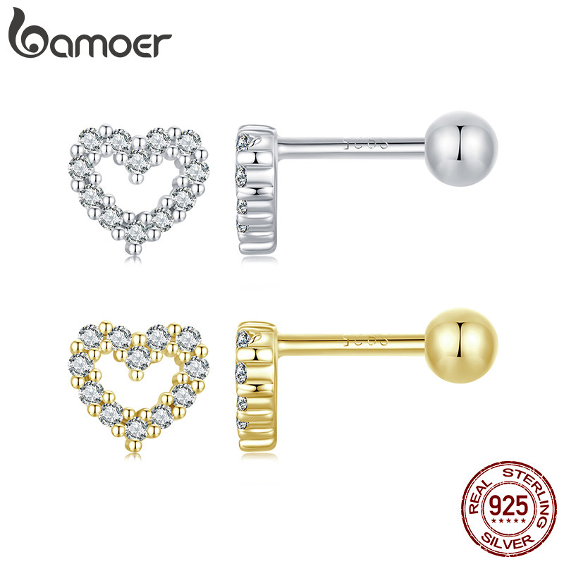 Bamoer 925 Sterling Sliver Stud ต่างหูหัวใจแฟชั่นประณีตของขวัญเครื่องประดับสําหรับผู้หญิง