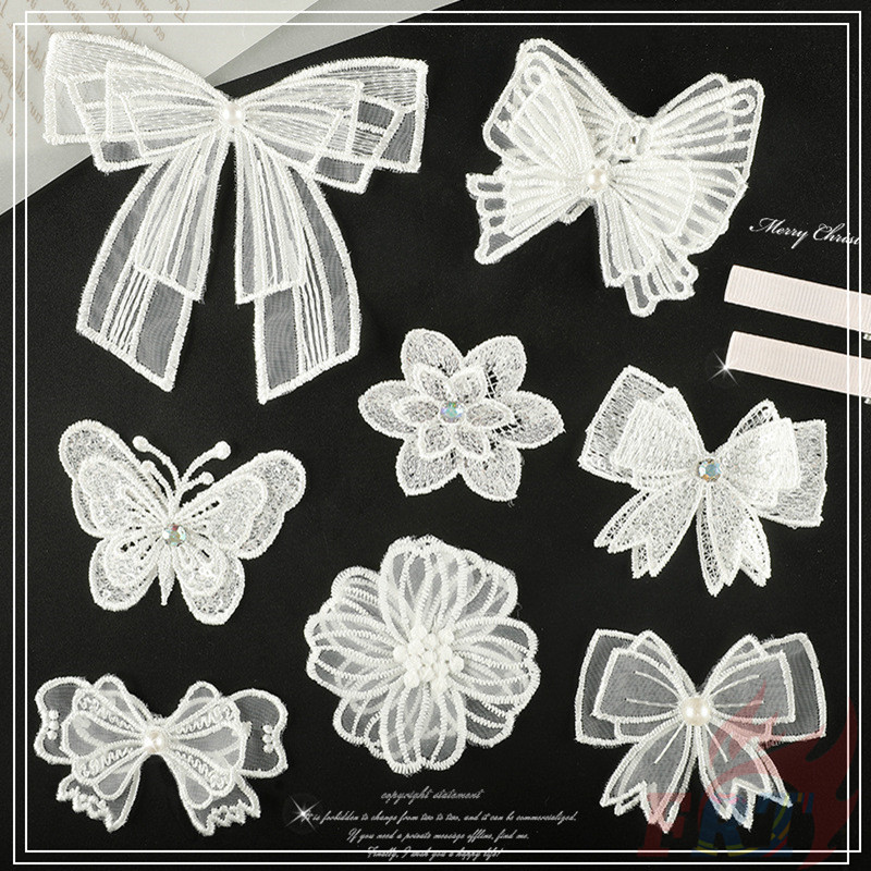1 ชิ้น Bilayer Lace Butterfly / ดอกไม้ / Bowknot Patch DIY ผ้า Applique เย็บปักถักร้อยเย็บบนแพทช์อุปกรณ์ตกแต่ง