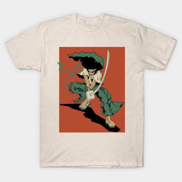 เสื้อยืด Vintage Afro Samurai Warrior T-Shirt แท้ Cotton 100% แห้งเร็ว แขนสั้น ผ้าหนาทรงสวย