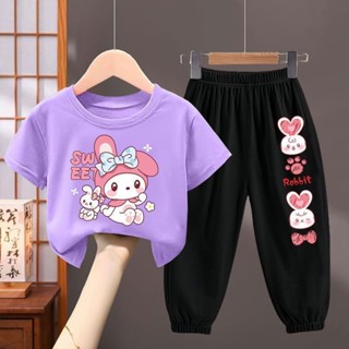 ชุดเด็กผู้หญิงใหม่ มายเมโลดี้ ชุดฤดูร้อนมีสไตล์ แขนสั้น + กา…