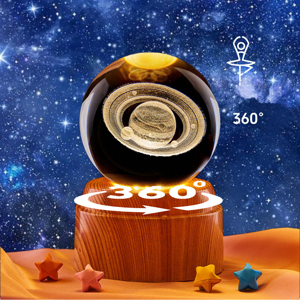 โคมไฟลูกแก้วคริสตัล หมุนได้ 360° โคมไฟหัวเตียง3D LED+USB ฐานใหญ่สูง ของขวัญวันเกิด โคมไฟตั้งโต๊ะ โคมไฟกลางคืน รุ่น：L11