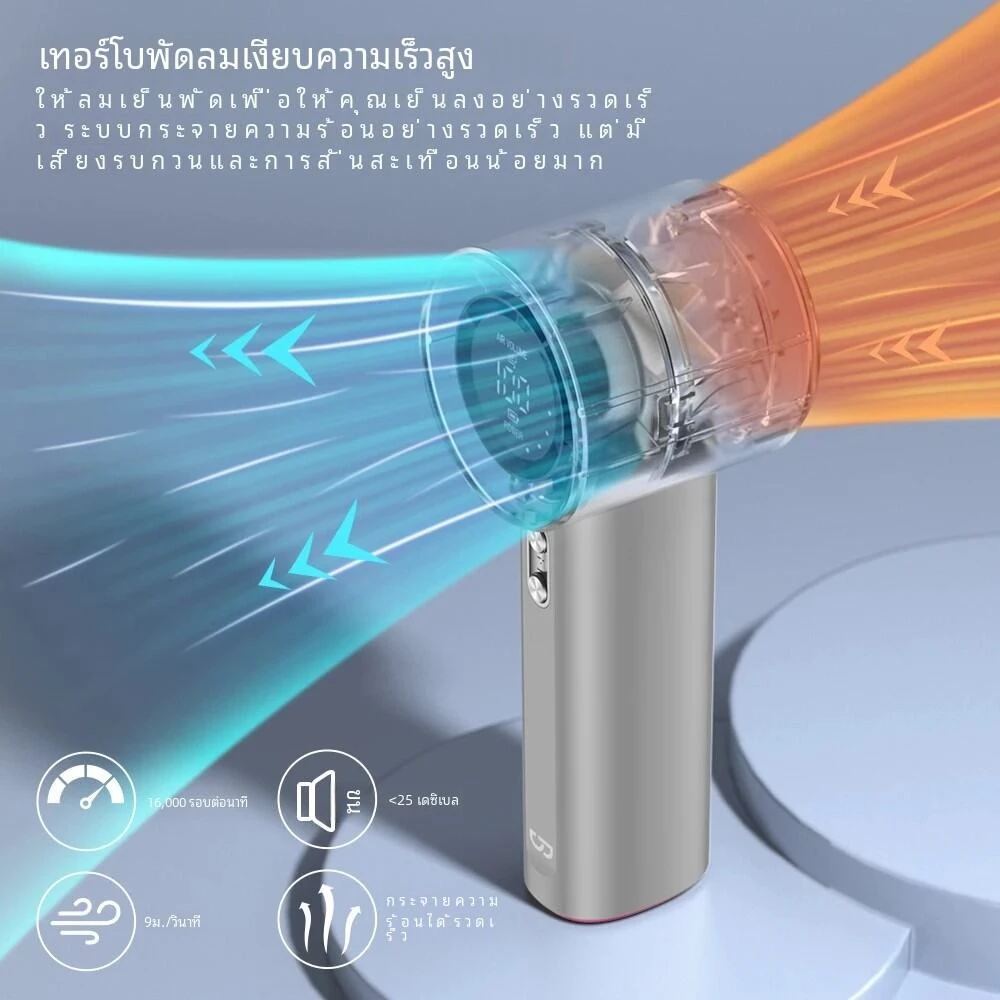 พัดลมขนาดเล็กชาร์จได้แรงลม100เกียร์พัดลมไฟฟ้าความเร็วลมจอแสดงผลดิจิตอลเทอร์โบปรับได้แบบพกพากลางแจ้ง thumbnail 3