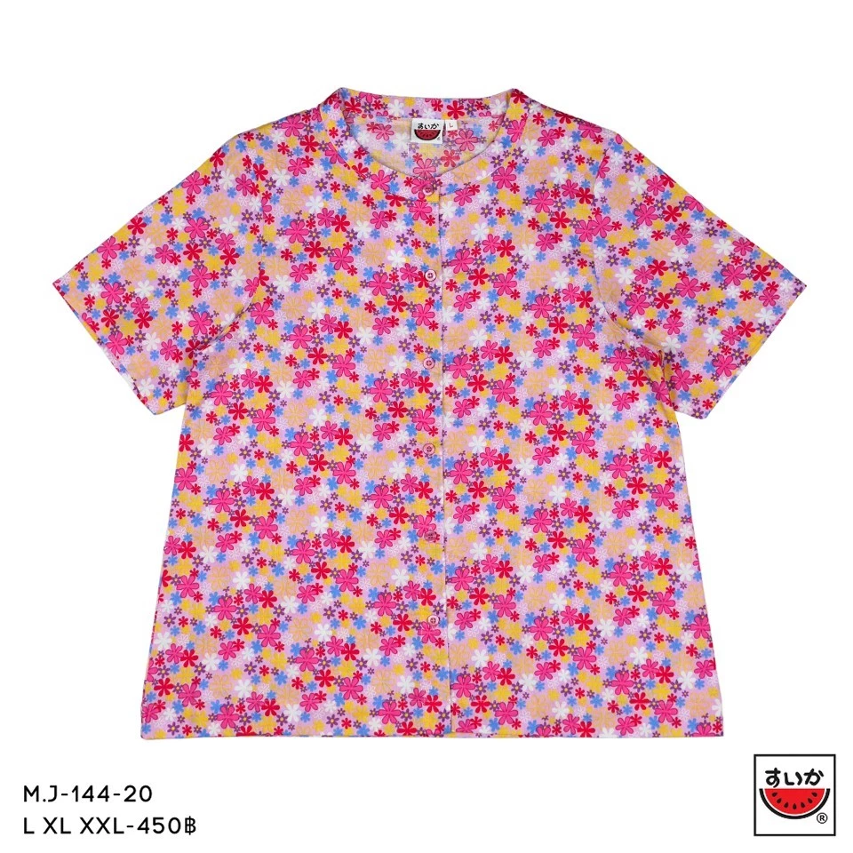 เสื้อแตงโม SUIKA คอจีนผ่าหน้าแขนสั้น พิมพ์ลายดอกผักแว่น M.J-144 thumbnail 5