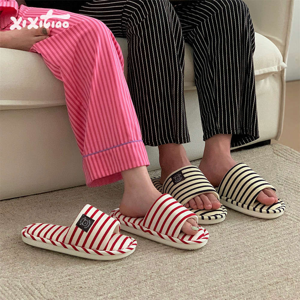 XIXITIAO รองเท้าแตะดูดซับเหงื่อระบายอากาศ Four Seasons Universal คู่ญี่ปุ่น Simple Stripes