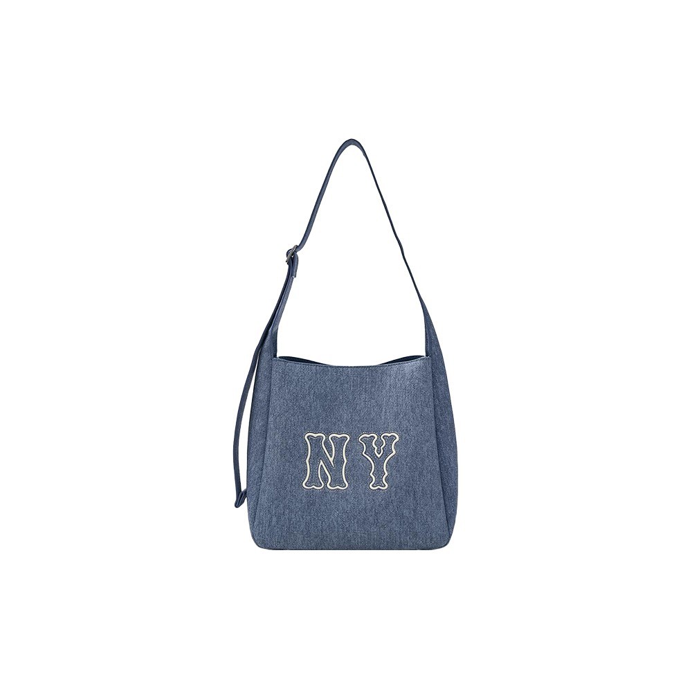 MLB กระเป๋าทรงบัคเก็ต ยูนิเซ็กส์ Denim Coopers Logo Bucket Bag รุ่น 3ABMBD15N 50BLL สีฟ้าอ่อน