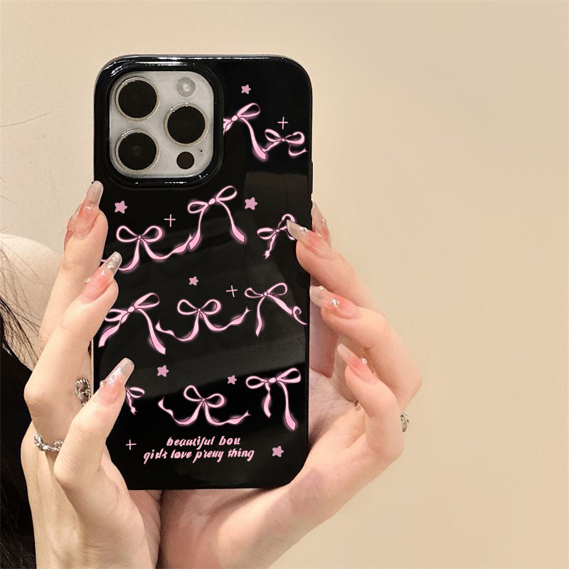 สำหรับ iPhone 16 Pro Max เคส ไอโฟน สีดำมันTPUซอฟท์เคส กันกระแทกกล้องป้องกัน โบว์ดอกไม้ เข้ากันได้กับ 14 13 12 Pro 11...