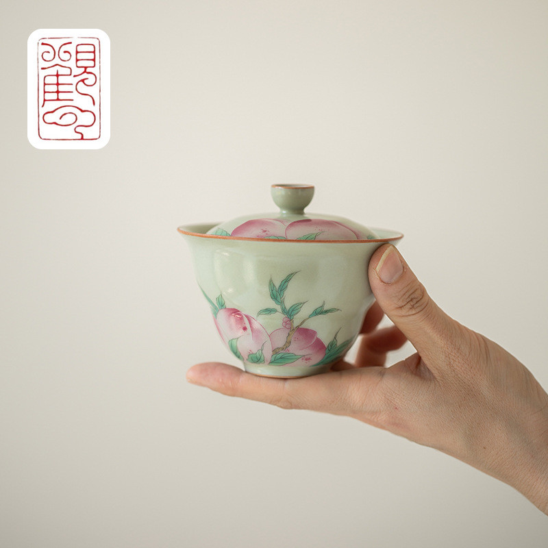 [Guanyun] วาติกัน B สีลับ Ru เตาเผาสติกเกอร์ทาสีมะระฝาครอบชามเซรามิคในครัวเรือนไม่ร้อนมือทําชามชา Fu