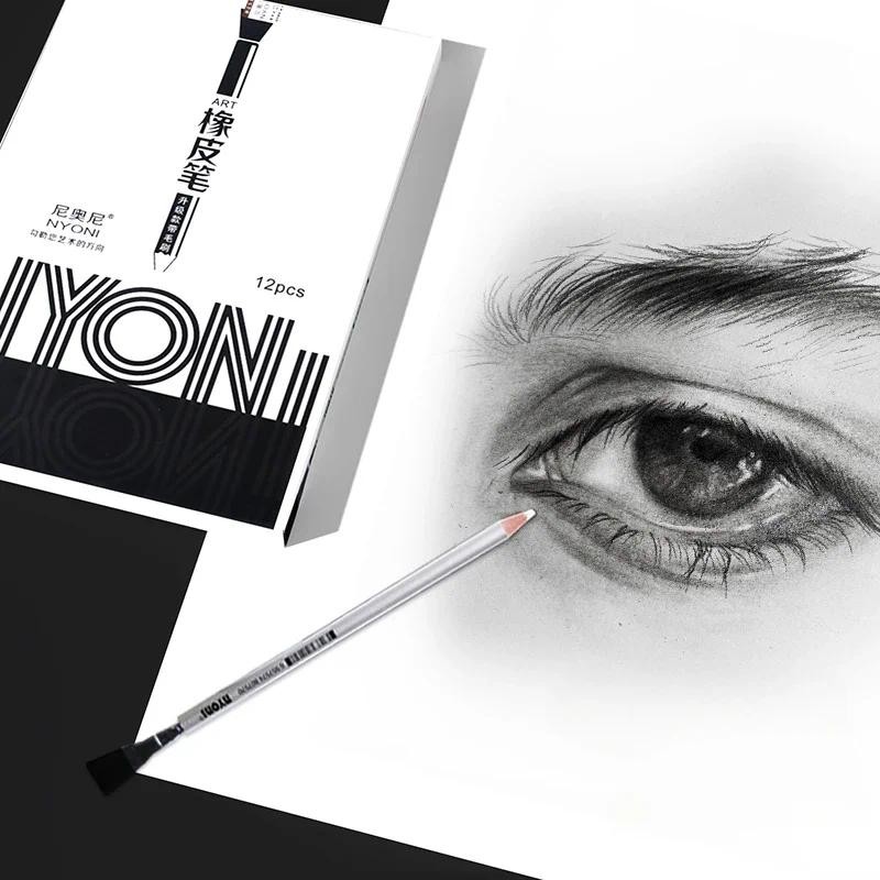 ดินสอยางลบ Nyoni พร้อมแปรง 4/6/8/12 ชิ้นสําหรับการวาดภาพรายละเอียดหรือเพิ่มไฮไลท์สําหรับร่าง