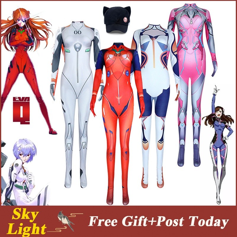 10H ชุดจั๊มสูทคอสเพลย์ Asuka Ayanami Rei EVA U-09 Game For Peace D.VA Overwatch Qiyana LOL เซ็กซี่ ส
