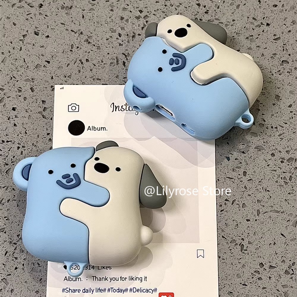 เคสสําหรับ แอร์พอด 4 [2024] แอร์พอด มือโปร2 มือโปร 3 2 1 แอปเปิล หูฟังไร้สายบลูทูธซิลิโคนหูฟังปกหมีช้างสีฟ้า