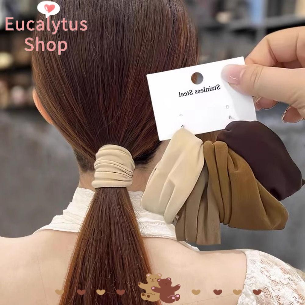 EUCALYTUS1 4 ชิ้น/เซ็ต Scrunchie ผู้หญิง ยืดหยุ่น สีทึบ แฟชั่น ยางรัดผม หางม้า สูง
