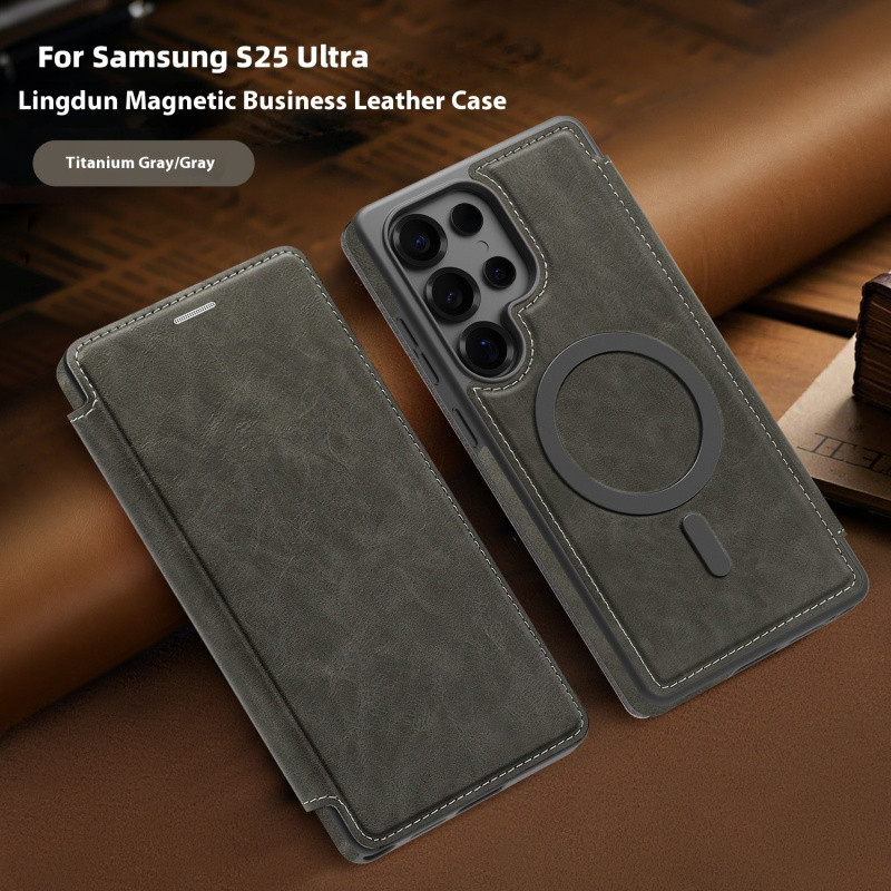 กระเป๋าโทรศัพท์หนัง PU แบบพลิกหรูหราสำหรับ Samsung S25 Edge S25 Ultra S24 S23 S22 Ultra Plus S24FE พร้อมการชาร์จไร้สายและป้องกันการตกหล่น