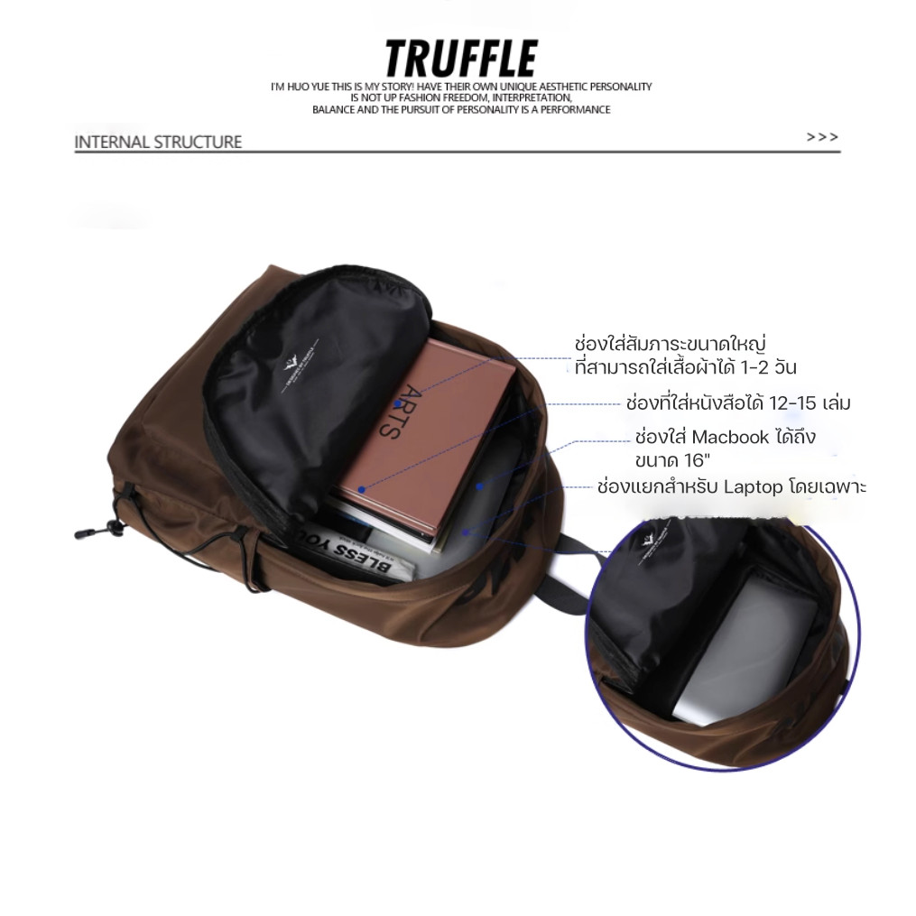 Truffle TFLD Travel Bag 2025 กระเป๋าเป้สะพายหลังสำหรับ Macbook Pro 14-16