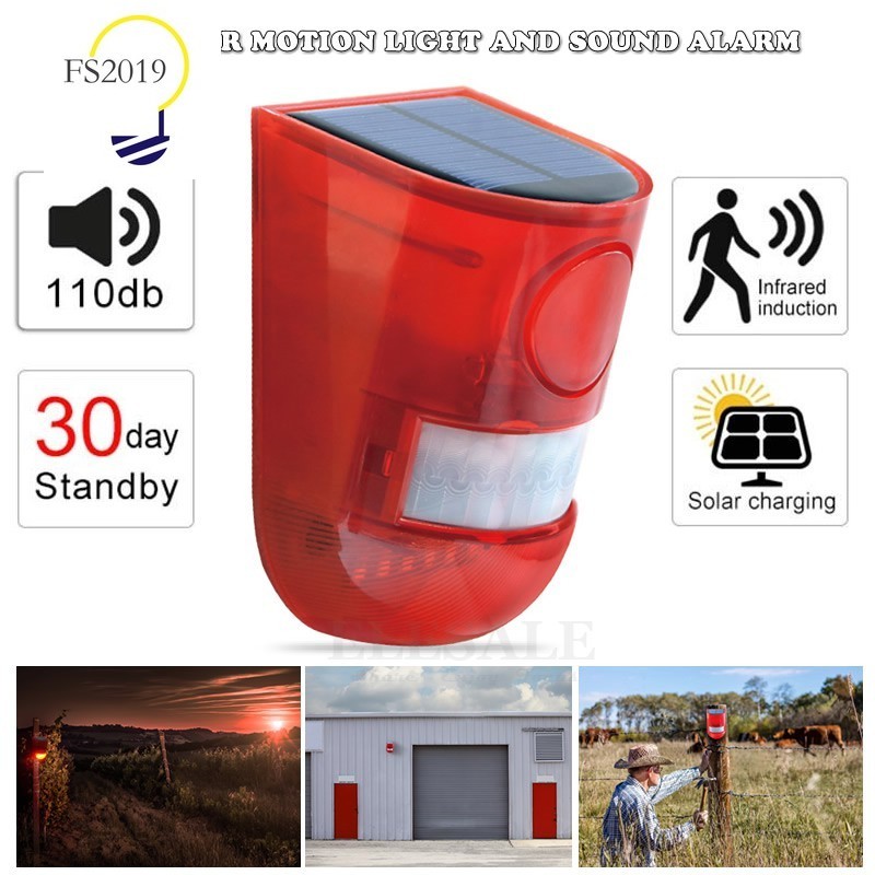 Solar Alarm Motion Sensor เสียงเตือนแฟลชเสียงและแสงไซเรน Strobe Security Alarm System