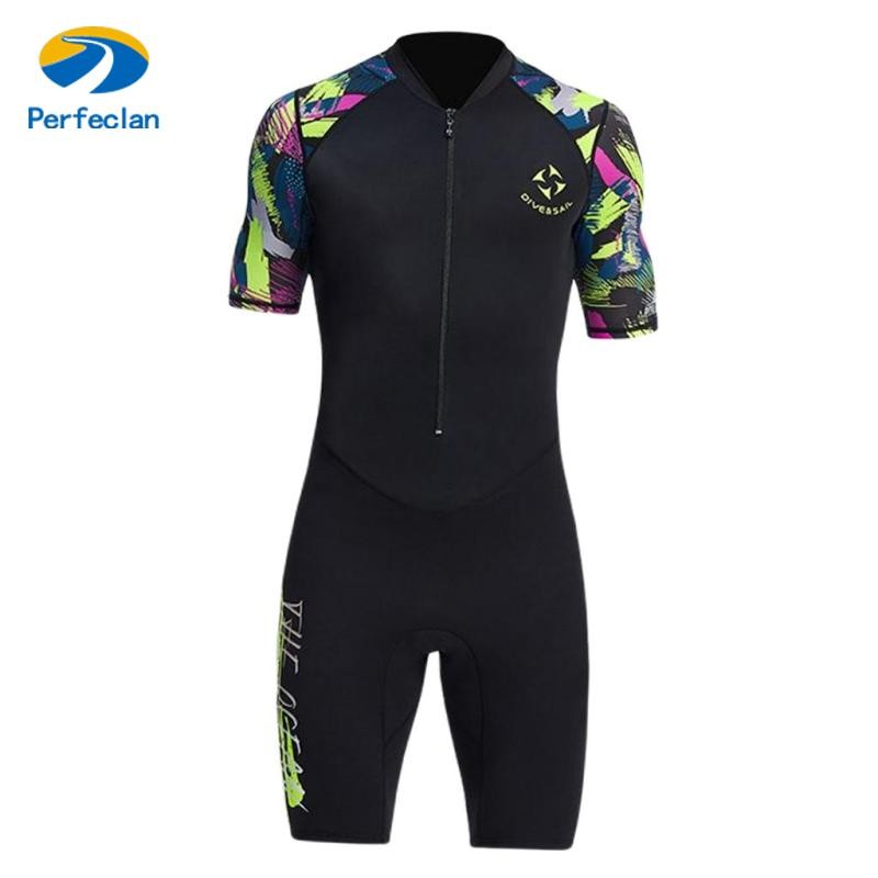 Perfeclan ชุดเอตสูท 1.5 มม. ผู้ชาย surf Dive Wetsuit Men Freediving Neoprene Wetsuit แขนสั้น