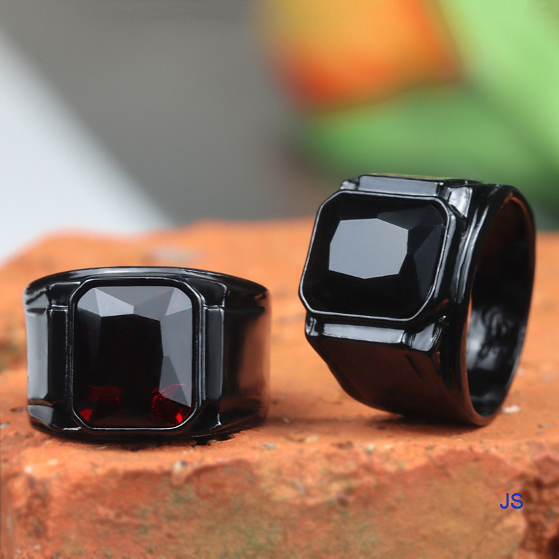 [JS] Retro Black Red Mens Fashion Jewelry Punk Hip-Hop Alloy Ring