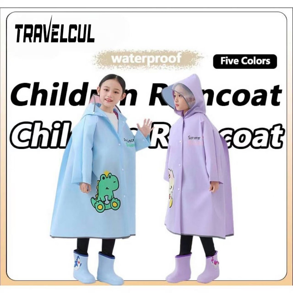 【สต็อกไทยพร้อมส่ง】 TRAVELCUL  เสื้อกันฝนเด็กสไตล์ใหม่,วัสดุ EVA,กันน้ำมากขึ้น,แฟชั่นการ์ตูนเด็กเสื้อกันฝน