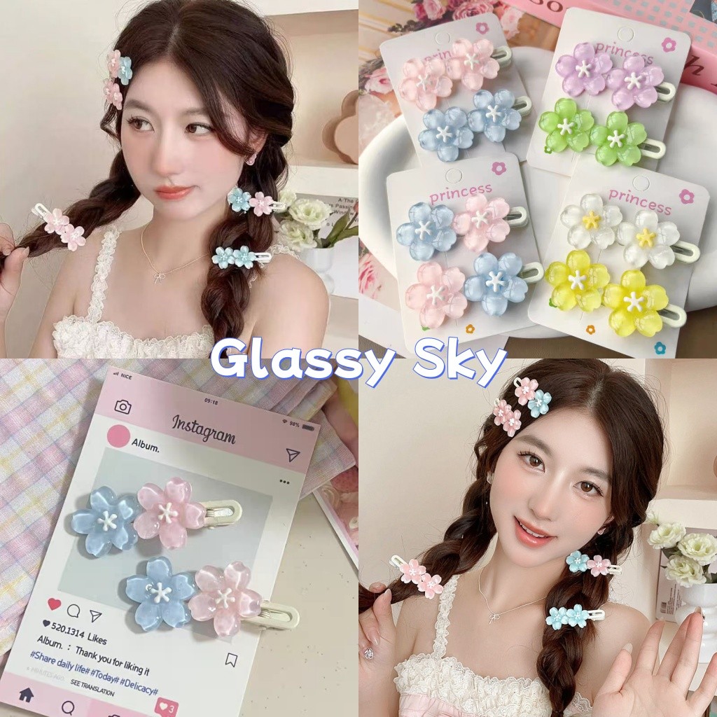 Glassy Sky💖พร้อมส่ง💖 กิ๊บลายดอกไม้ สีพาสเทล น่ารักราคาเบาๆ (VO-24)
