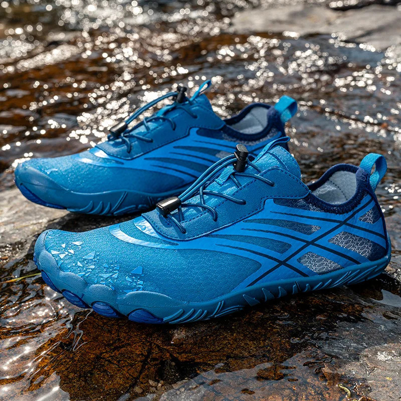 แฟชั่นสีฟ้าผู้ชายรองเท้า Aqua Plus ขนาด 46 ฤดูร้อนห้า Fngers รองเท้าผู้หญิง Comfy Anti-slip Rock ตกป