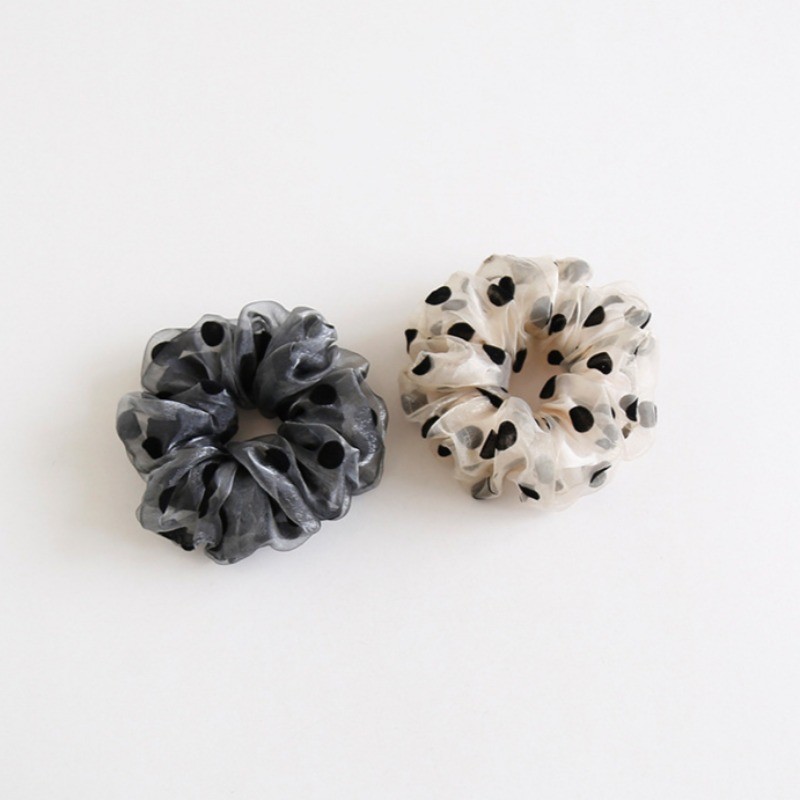 MJT ทุกวันสไตล์เกาหลี Organza Polka Dot Scrunchy Hair Tie แฟชั่นหญิง High-End Hair Tie