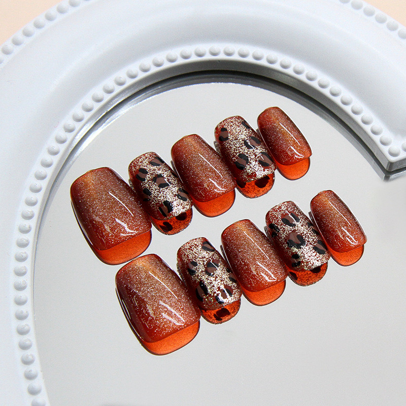เล็บปลอมชุด Caramel Fine Shining Leopard Pattern Nail Sticker FM149
