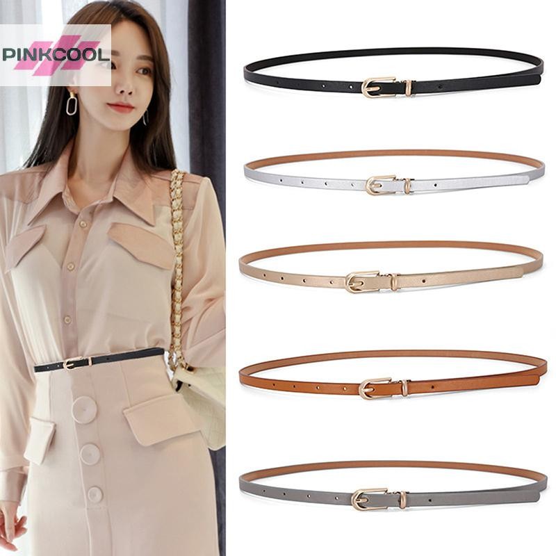 PINKCOOL 1PC แฟชั่นสีดําสีขาวสีเทา Skinny เข็มขัดหัวเข็มขัดปรับฤดูร้อนชุดกางเกงยีนส์