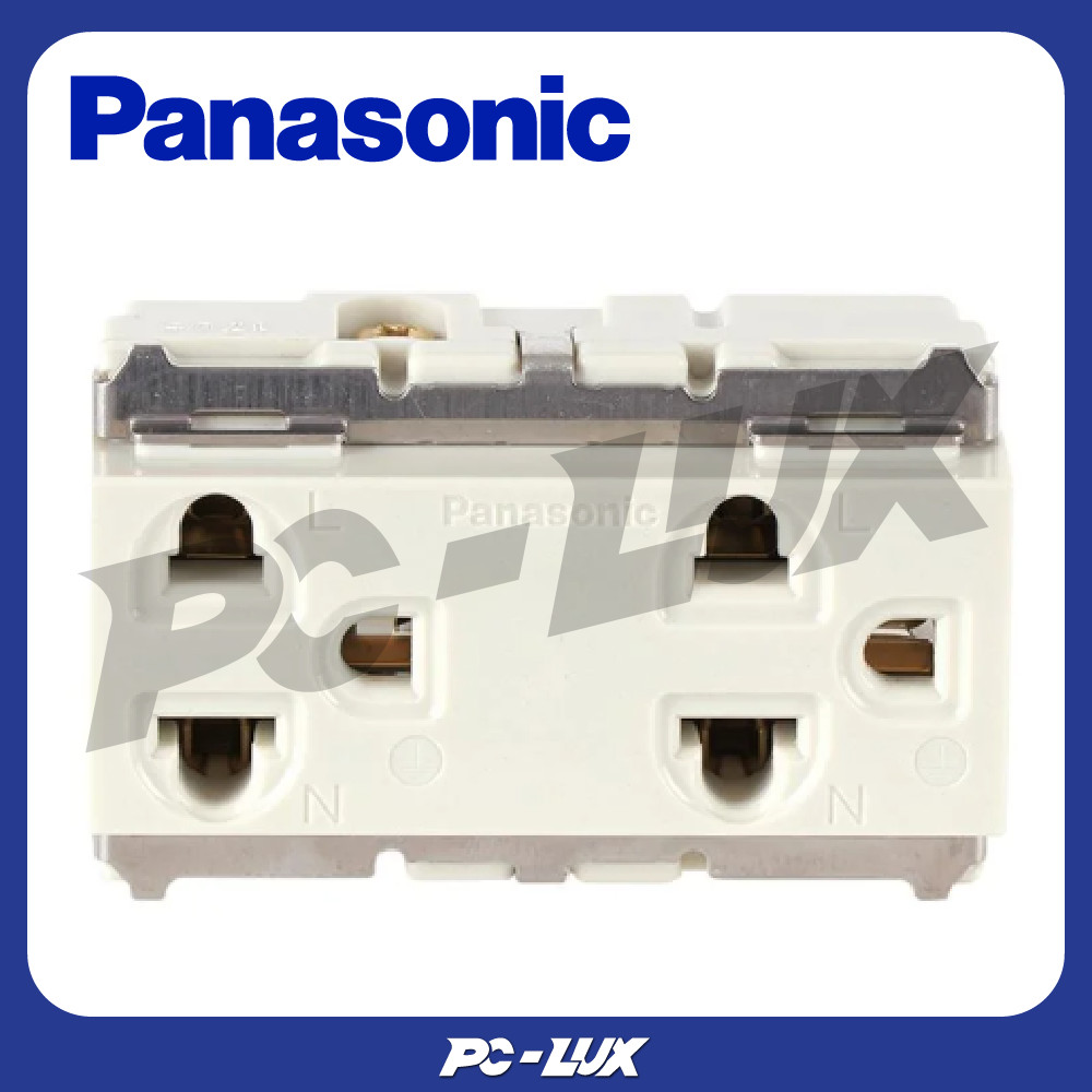 PANASONIC เต้ารับคู่ เสียบขากลมแบนมีกราวด์ สีขาว รุ่น WNG15923-7