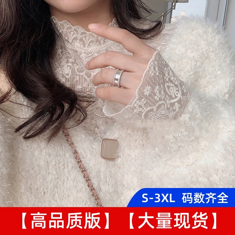 ฤดูใบไม้ร่วงฤดูหนาว เสื้อคอเต่าครึ่งตัว ผ้าชีฟองลูกไม้ เสื้อชั้นในผู้หญิง แขนยาว แฟชั่นสไตล์เกาหลี ผ