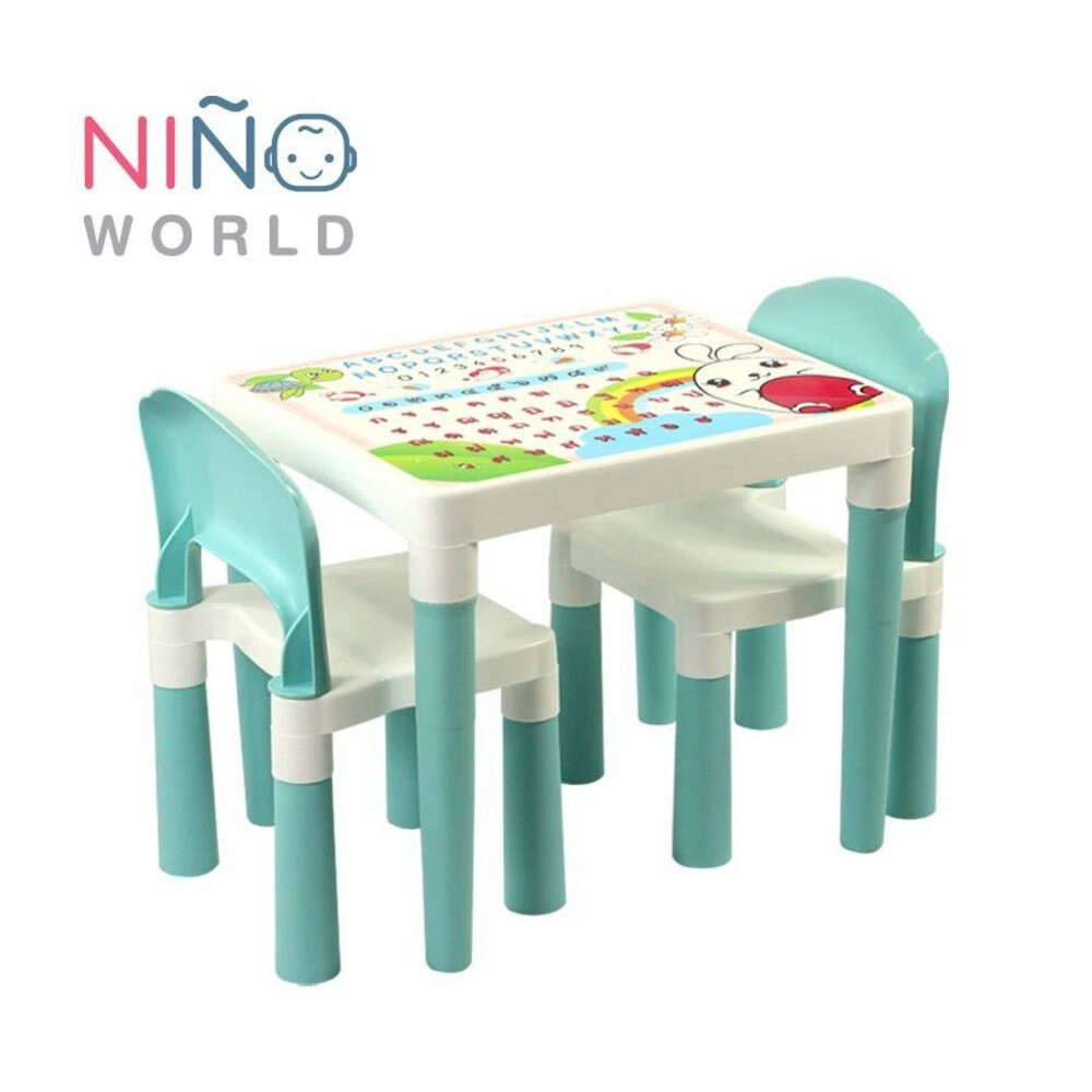 GlobalHouse NINO WORLD ชุดโต๊ะเด็กแฟมิลี่เซ็ท รุ่น FT-207/AP (2+1) ขนาด 49x39x43 ซม.สีฟ้า สินค้าของแท้คุณภาพดี