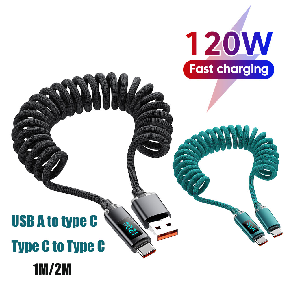 Twitch 120W Super Fast Charging ประเภท C ถึง Type C ฤดูใบไม้ผลิดิจิตอลจอแสดงผล USB A ถึง Type C สายเคเบิลข้อมูลลวด 1M 2M