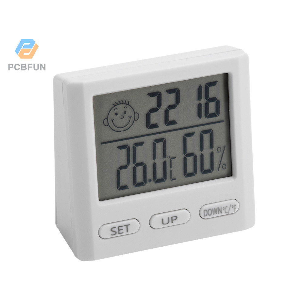 Pcbfun เครื่องวัดอุณหภูมิและความชื้นนาฬิกามัลติฟังก์ชั่นจอแสดงผลแบบสบาย 0 ~ 50℃(32~122℉) 20~95%rh