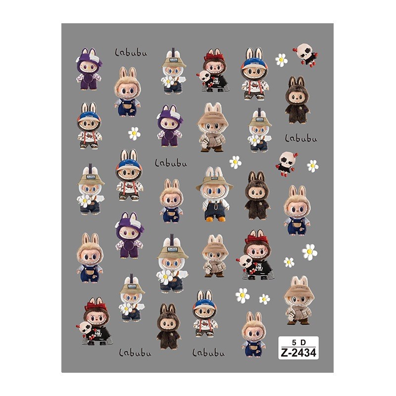 สติ๊กเกอร์ 5D La bu bu ลายนูน ลายการ์ตูนลาบู บู้ สติกเกอร์ ตกแต่งเล็บ - wenailsth