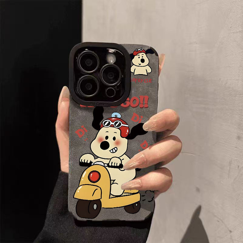 Retro ขี่จักรยานสุนัขสําหรับ iPhone 16PROMAX คู่ 13 น่ารัก 12 อะนิเมะ 14plus การ์ตูน 11 บุคลิกภาพ IPhone15PROMAX ใหม่หนังพิมพ์เคสโทรศัพท์