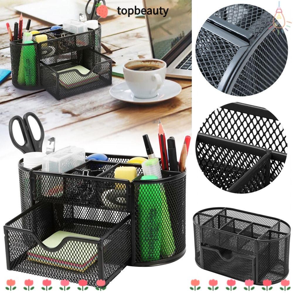 Topbeauty ที่ใส่ดินสออุปกรณ์สํานักงานโลหะตาข่าย Desktop Desk Organizer