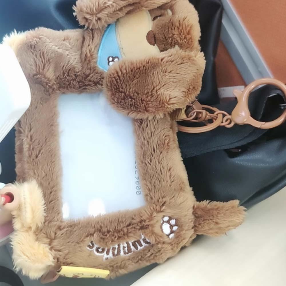 Riverstone Dachshunds Card Cover, PP Cotton Dust Sausage Dog Card Holder, Cute Doll Bell PVC Plush Photo Protective Case Girl