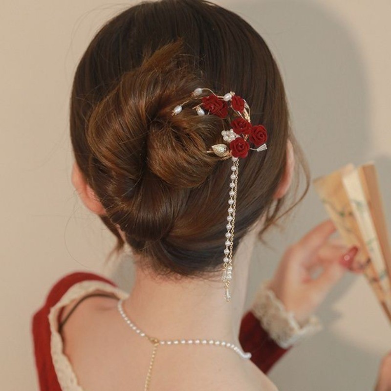 แฟชั่นเกาหลีสไตล์ใหม่ที่สวยงามบอลผมสิ่งประดิษฐ์มุกโลหะขารูปตัวยู - รูปที่ 5